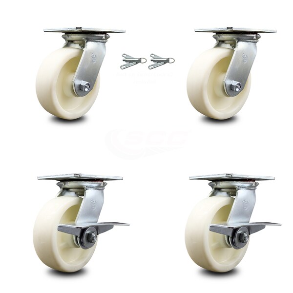 6 Inch Nylon Swivel Caster Swivel Locks 2 Brakes, 2PK